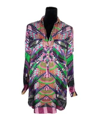 Vestido Camisa Custo Barcelona Multicolor Geométrico Manga Larga Mezcla Seda Talla 36  Foto 1 de 4