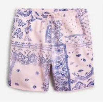 Pantalones Cortos J.Crew Original Algodón Terry Corte Largo Patchwork Paisley Rosa Azul S Foto 1 de 4
