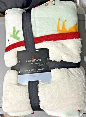 Cuddl Duds Plush Sherpa Throw Blanket Cuddle Cozy Soft Dogs Scarves Christmas - Image 1 of 4