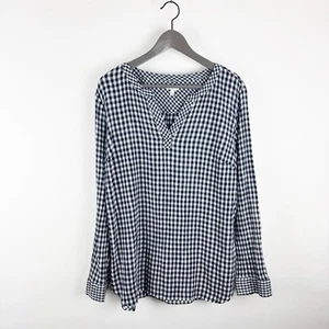 Talbots Top Womens Large Black White Gingham Long Sleeves V-Neck Pullover Shirt - Picture 1 of 13