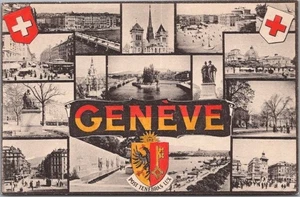 Vintage GENEVE Switzerland Multi-View Greetings Postcard Geneva c1910s - UNUSED - Picture 1 of 2