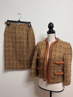 Vintage Arthur Jules Tweed Skirt Suit Set, Earthy Orange Tweed 70’s Era XS - Image 1 of 4