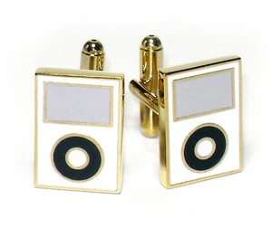 Gold-Tone Mens Cuff Links White MP3 Player Cufflinks - Picture 1 of 2