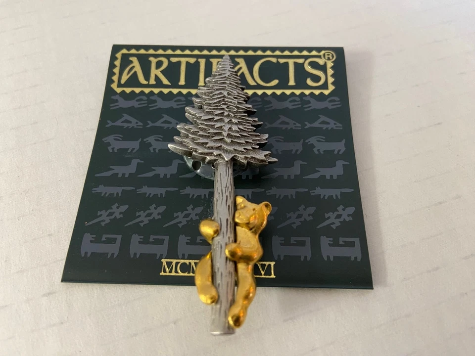 Vintage JJ Artifacts Jonette Brooch "Bear In Tree" Brooch Pin MCMLXXXVI New - Image 1 of 1