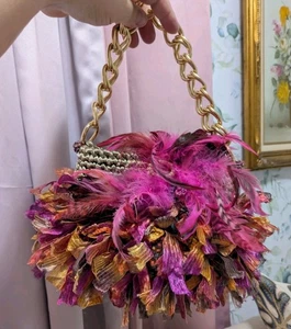  ATINA JE'BELLE Handtasche Handtasche rosa gold flauschig Fransen Feder mit Kettengriff - Bild 1 von 6