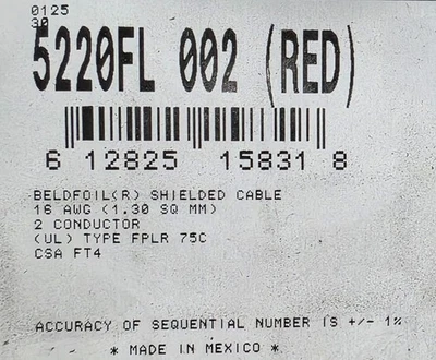 Belden Wire 5220FL 16/2C Solid Shielded Riser Fire Alarm Cable Red /100ft - Image 1 of 4