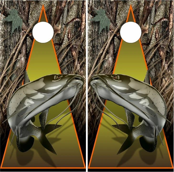 Catfish Camo Triangle LAMINATED Cornhole Wrap Bag Toss Skin Decal  - Image 1 of 1