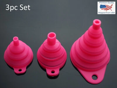 Juego de 3 piezas de embudo plegable rosa oscuro de goma de silicona transferencia de líquido plegable Foto 1 de 4