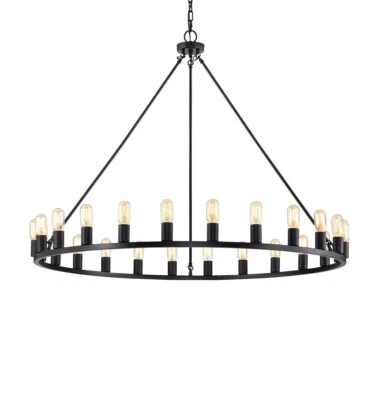 ALMACÉN DE TIFFANY'S PD001/24MB Liam 48 pulgadas Rueda de vagón redonda 24 luces NEGRA Foto 1 de 2