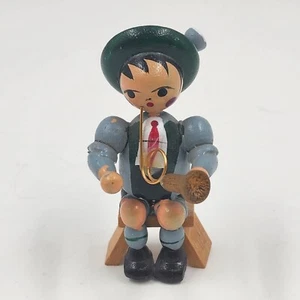 Erzgebirge Hornist Holz auf Bank Vintage Wendt Kuhn Deutsche Figur - Bild 1 von 8
