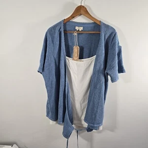 FatFace Wren LS top avvolgente blu iris 2 in 1 taglia UK - Foto 1 di 9