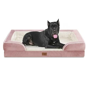 XXL Dog Bed Orthopedic Foam Pink Sofa 53x42x9"- Removable Cover & Smart Bolsters - Picture 1 of 10