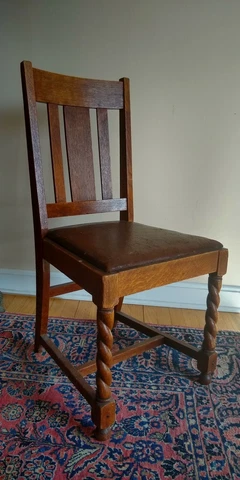 Barley Twist Dining Room Chair, leather seat, English Oak Arts & Crafts Mission Cover
