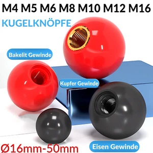 Kugelknöpfe DIN 319 Ø16mm-50mm M4 -M16 mit Gewindeeinsatz Hebelknopf Schaltknauf - Picture 1 of 40