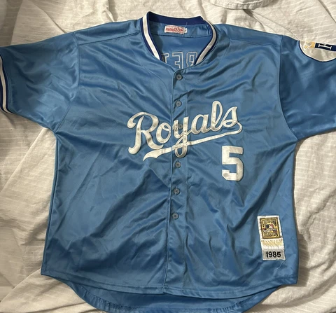 GEORGE BRETT KC ROYALS JERSEY POWDER BLUE COOPERSTOWN MITCHELL & NESS SIZE 56 Cover