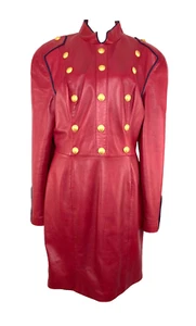 Vintage Michael Hoban For North Beach Leather Red Military Style Dress Sz. 11/12 - Picture 1 of 22
