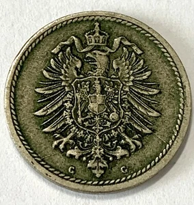 GERMANY EMPIRE 1875-C 5 PFENNIG, 19TH CENTURY, CuNi, EF+ - Picture 1 of 2