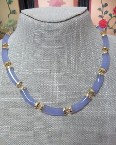 17" 14k Solid Yellow Gold Link lavender Jadeite Jade Necklace 25.4 Grams - Picture 1 of 13