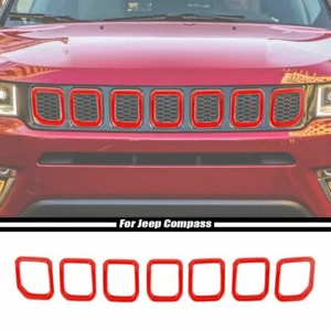 Red Front Grille Grill Insert Cover Trim Ring For Jeep Compass 2021+ Accessories - Picture 1 of 8