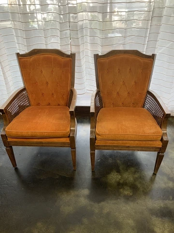 Vintage Tufted High Back Armchair Chair Mid Century  Mcm Regency Boho Velour Set Cover
