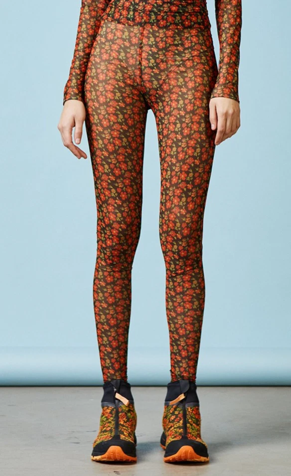 HENRIK VIBSKOV Floral Mesh Leggings Small Red Pollen Party Sheer Cocktail $330 - Image 1 of 4