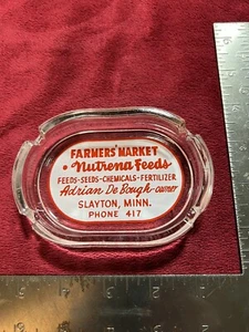 Vintage Glass Ashtray, Nutrena Feeds in Slayton, MN.  Adrian DeBough, Phone 417! - Imagen 1 de 8