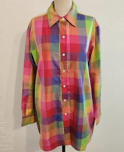 Isaac Mizrahi 100% Silk Button Blouse Plaid 20th Anniversary Size Medium - Picture 1 of 8