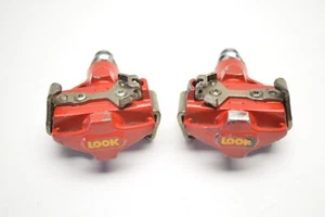 LOOK RED DUAL SIDE CLIPLESS MOUNTAIN BICYCLE SPD PEDALS 9/16 X 20 TPI - Picture 1 of 5