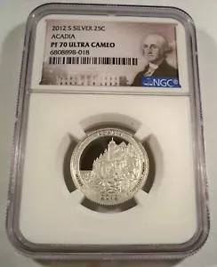 2012-S 25c SILVER NGC PF70UCAM ACADIA NATIONAL PARK QUARTER PROOF DC PR 70 - Picture 1 of 3