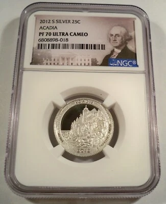 2012-S 25c SILVER NGC PF70UCAM ACADIA NATIONAL PARK QUARTER PROOF DC PR 70 - Image 1 of 3