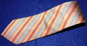 GRANT THOMAS BEIGE/RED/BLUE STRIPED TIE - NWT - NECK TIES - DESIGNER TIES. - Picture 1 of 3