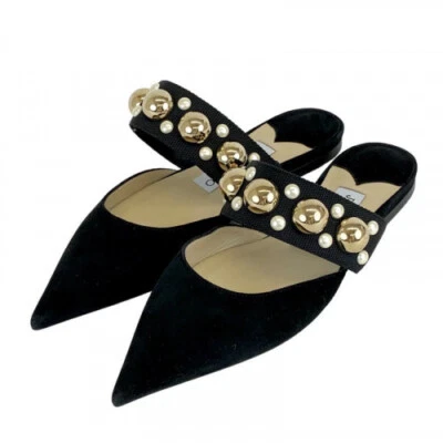 JIMMY CHOO Mula de Gamuza Punta con Tachuelas y Negro Perla, US4 [EX] LTD De JP Foto 1 de 4