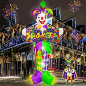 12 FT Mardi Gras Inflatable Jester Decorations, LED Lighted Large Mardi Gras Jes - Picture 1 of 12