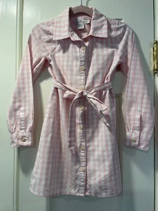 Vineyard Vines Girls Pink White Gingham Check Belted Shirt Dress Size 5 EUC - Picture 1 of 7