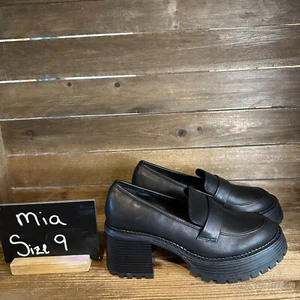 Nuevos mocasines para mujer Mia Dalilah negros imitación cuero plataforma tacón centavo talla 9 M - Imagen 1 de 6