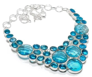 Collar de joyería hecho a mano de plata de ley 925 con piedras preciosas de topacio azul suizo de 18" - Imagen 1 de 9