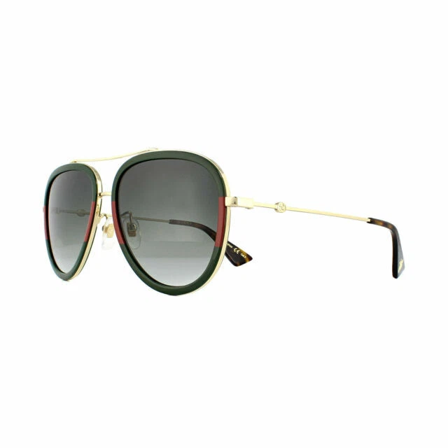 Gucci 0062S_003 Grey Gradient Lens Pilot Sunglasses - Green/Gold