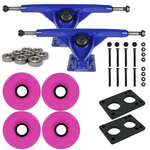 Longboard 181mm Reverse Kingpin Blue Trucks 76mm Pink Wheels with Bearings & Har - Bild 1 von 4