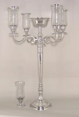 Candelabro Aluminio Pulido con Cuenco y 5 Tonos de Vidrio 22"W 35" de Alto Foto 1 de 4