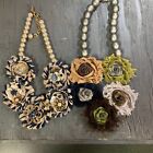 Lenora Dame Flowers Pearls Rhinestone Necklace and Fabric Flowers Necklace