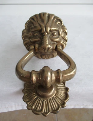 Vintage Lion's Head Door Knocker Solid Brass w Ring Handle & Striker from Estate - Image 1 of 4