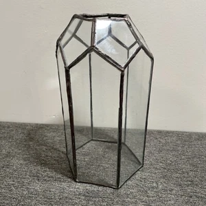 Vtg Leaded Glass Tabletop Greenhouse Terrarium Display Plant Cover Geometric 9" - Picture 1 of 5