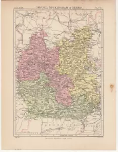 c1895 county map of Oxfordshire Buckingham Berks antique vintage Britannica 9th - Picture 1 of 2