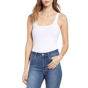 bp. Ärmelloser Damen-Tanga-Body mit eckigem Ausschnitt und Rücken in Weiß XSmall - Bild 1 von 5