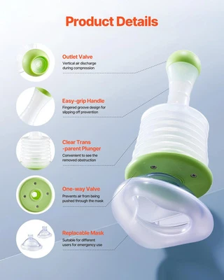 VEVOR Choking Rescue Device, Portable Airway Clear Anti Choking Suction Device with 2