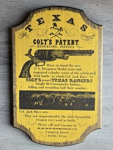 Vintage 1983 Texas Rangers COLT Repeating Pistols Wood Plaque 10x7 R Singer & Co - Picture 1 of 3