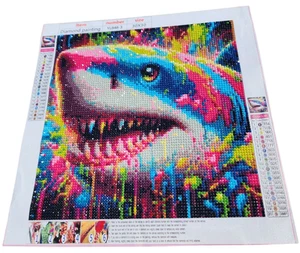 Finished Diamond Painting - Neon Paint Splatter, Great White Shark - Picture 1 of 2
