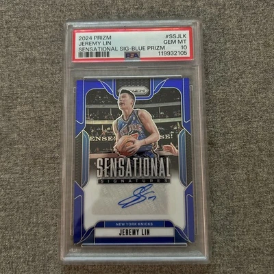 JEREMY LIN 2024-25 PRIZM SENSATIONAL SIGNATURES CHOICE BLUE AUTO /49 PSA 10 - Image 1 of 3