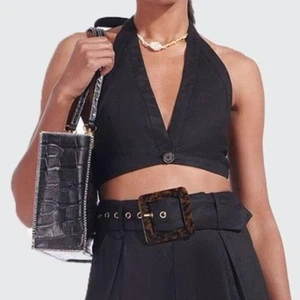 STAUD | Top halter de lino Carmen talla S en negro - Imagen 1 de 8