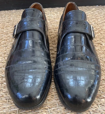 Vintage Schuhe JM Weston Derby 531 Schnalle schwarz Alligator Krokodil 6D 40 - Bild 1 von 4